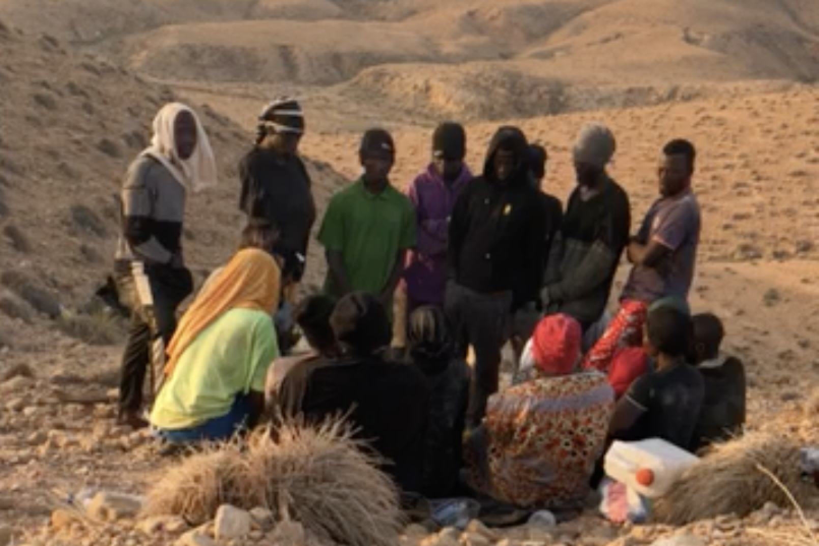 Irregular migrants survive in the Tunisian desert. Image credit: Anderson